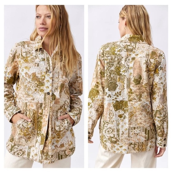 Anthropologie PILCRO THE FIELDER DENIM Floral SHIRT JACKET Size S - Picture 2 of 15